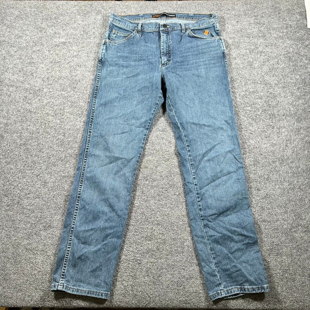 Wrangler Jeans Mens Size 36x34 Blue FR Advanced Comfort Relaxed Fit Workwear